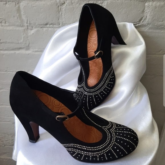 CHIE MIHARA Black Suede Embellished Mary Jane Heels size 6 (36.5) - Picture 3 of 6